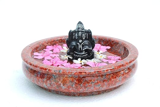 Granite Uruli Bowl Round with Ganesh Design – 10 Inch