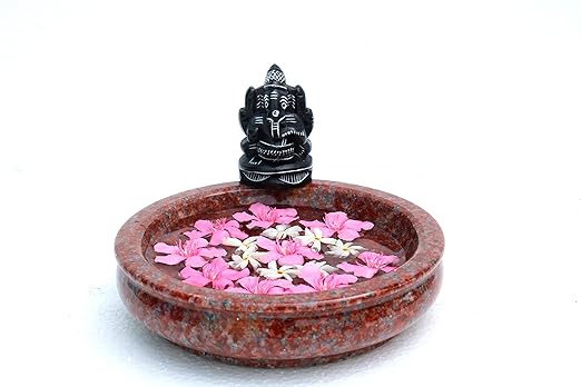 Granite Uruli Bowl Round with Ganesh Design – 10 Inch