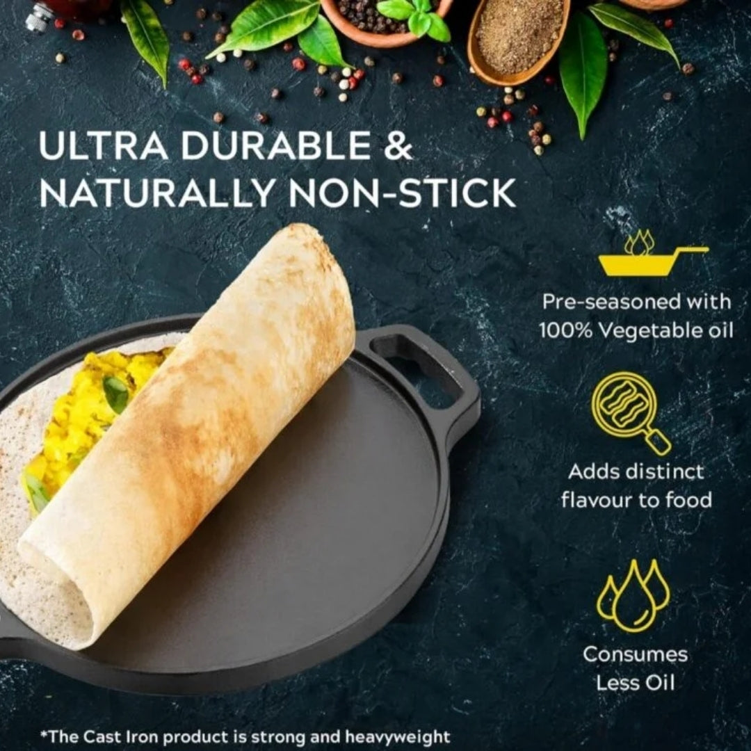 Cast Iron Dosa Tawa – 12 Inch Pre-Seasoned, Induction Friendly