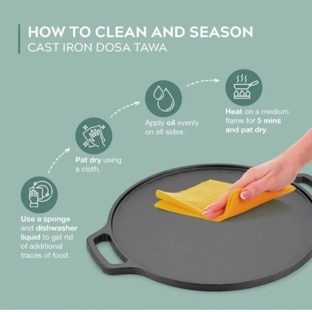 Cast Iron Dosa Tawa – 12 Inch Pre-Seasoned, Induction Friendly