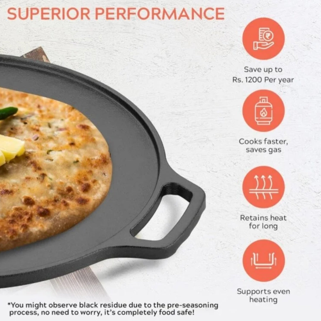Cast Iron Dosa Tawa – 12 Inch Pre-Seasoned, Induction Friendly