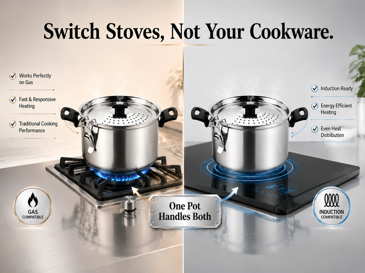 Nakshathra Stainless Steel Rice Strainer Pot with Lid, Heavy Base Rice Cooker with Locking Handles, Induction & Gas Compatible, Drain Easily, Ideal for Pasta, Lentils,Noodles & Vegetables