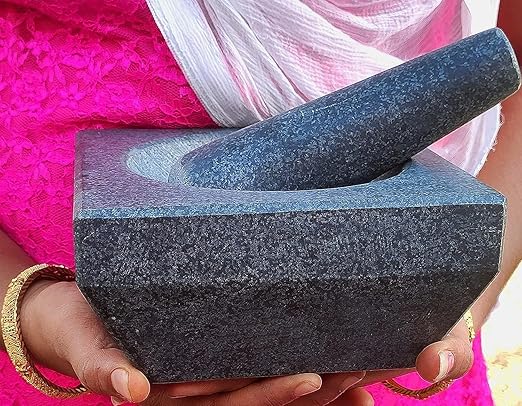 Pure Granite Square Mortar & Pestle (Black, 6 Inch)