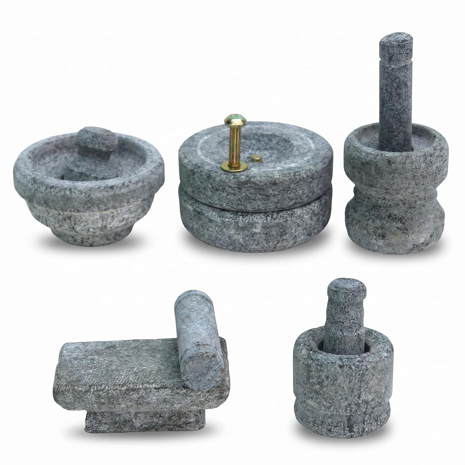 Miniature Kitchen Set for Kids, Handcrafted Natural Stone Toys Set with Mortar & Masher, Grinding Stone, Flat grinder, Mini Home Decor for Pooja, Gifts, Golu & Housewarming (Grey)