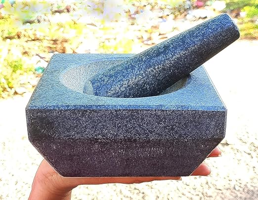 Pure Granite Square Mortar & Pestle (Black, 6 Inch)