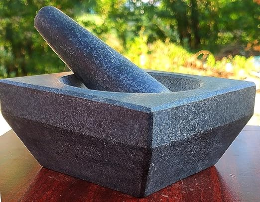 Pure Granite Square Mortar & Pestle (Black, 6 Inch)