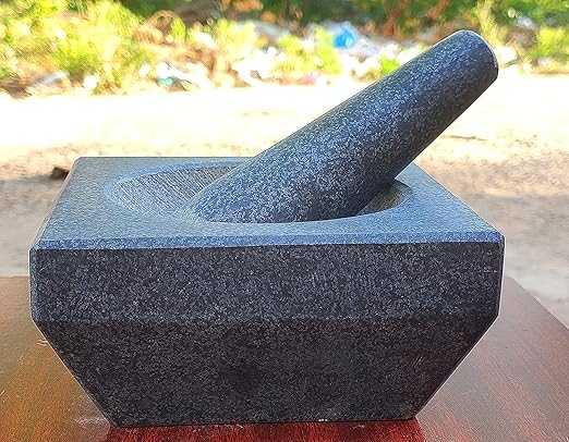 Pure Granite Square Mortar & Pestle (Black, 6 Inch)