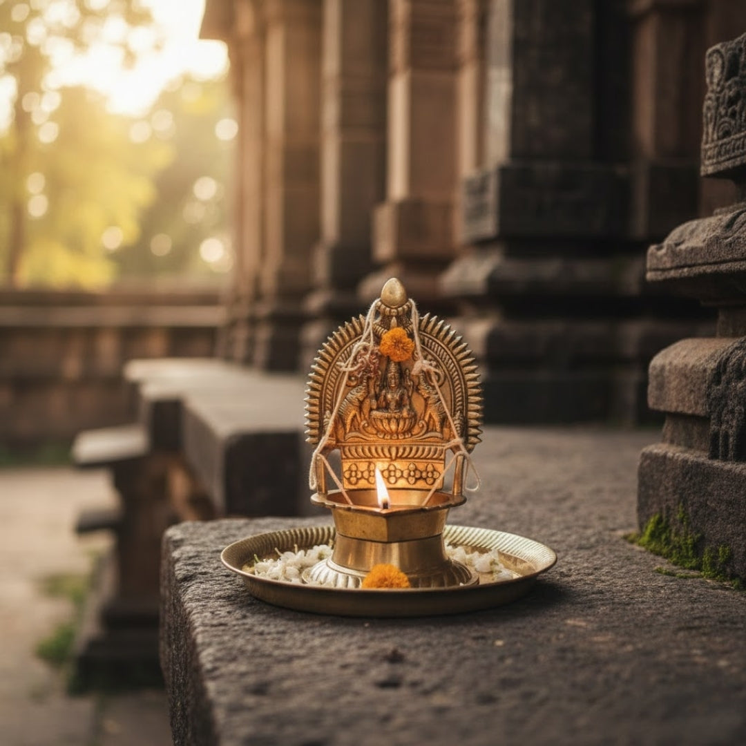 Brass Gajalakshmi Oil Lamp with Stand – 16 cm