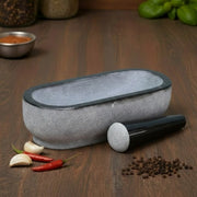 MYNAKSHA Pure Granite Stone Mortar and Pestle Set, Kalvam,kharad, Masher Spice Mixer/Okhli and musle/Kharal for Kitchen and medicine making (14 * 6 inch)