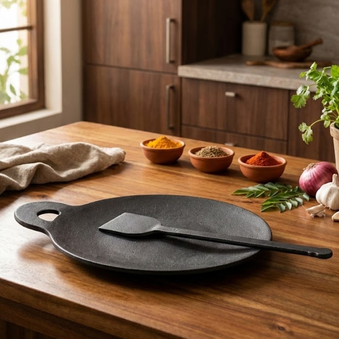 Nakshathra Traditional Iron Dosa Tawa, Kallu Large Size Black 8mm Thick