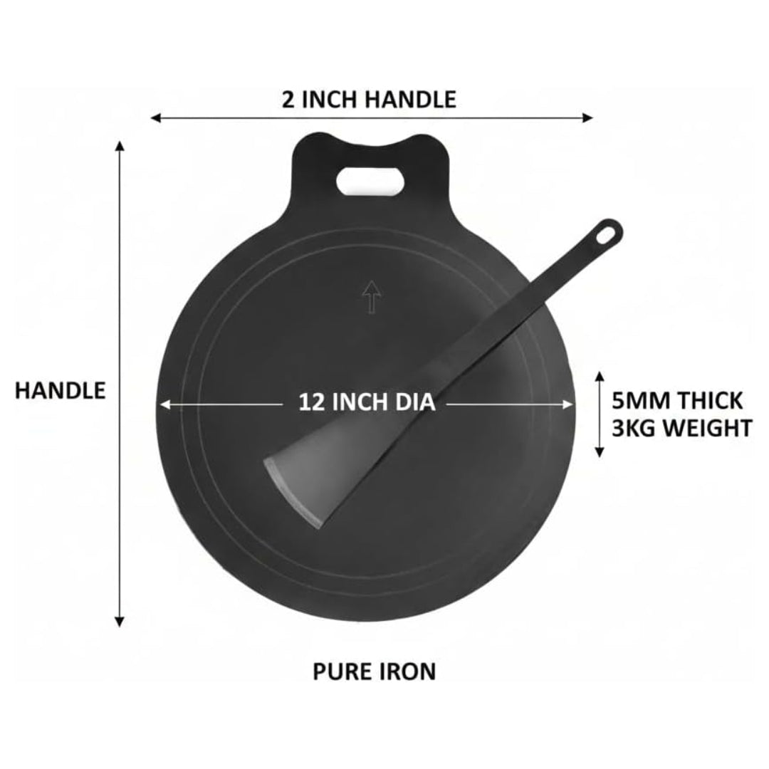 12 Inch Iron Dosa Tawa with Free Turner ( Black)
