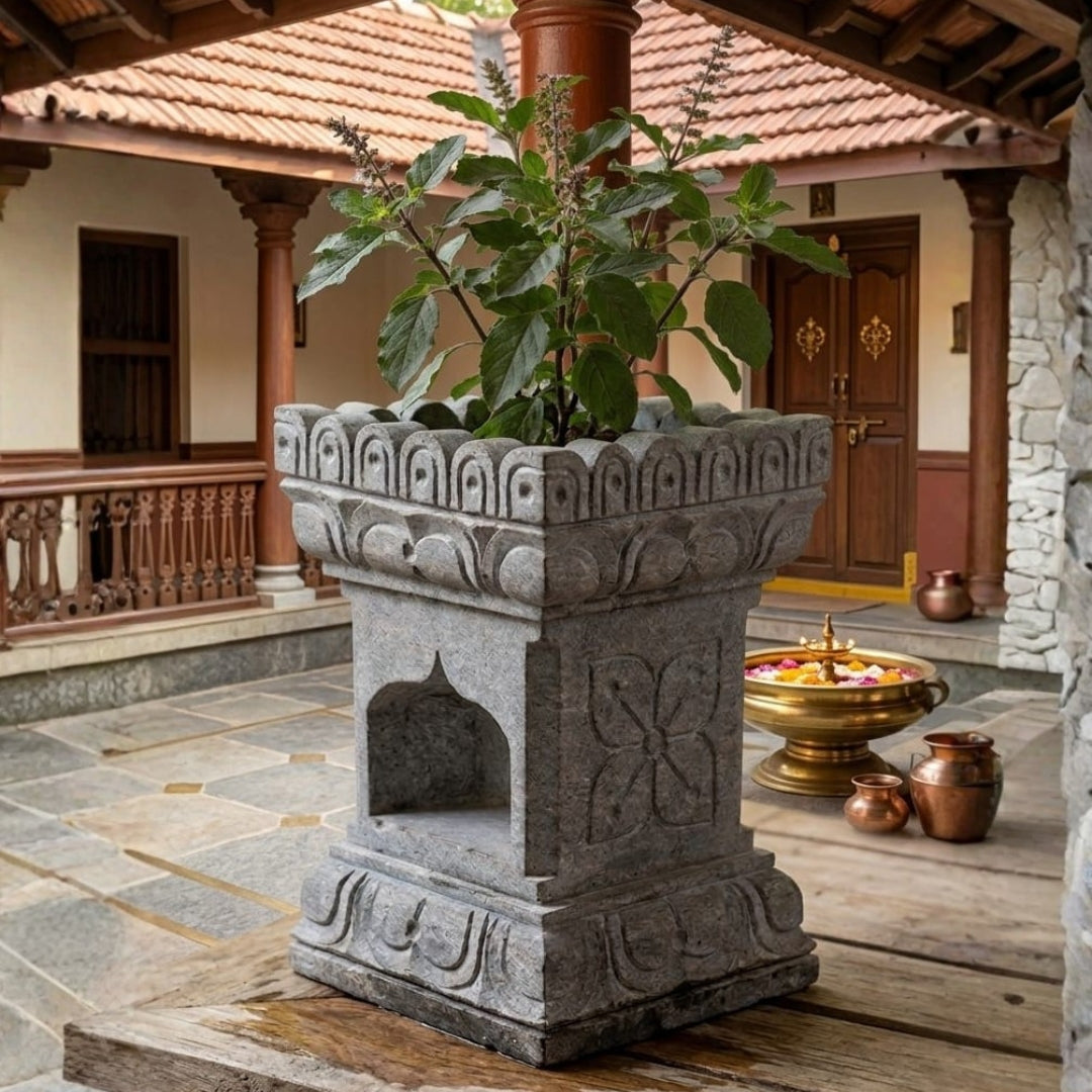 13" Inch Black stone Tulsi pot