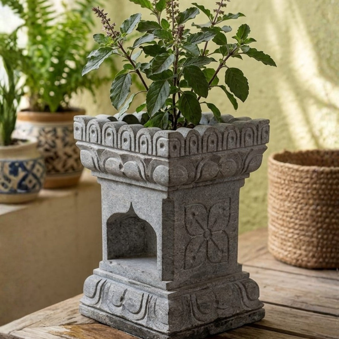 13" Inch Black stone Tulsi pot