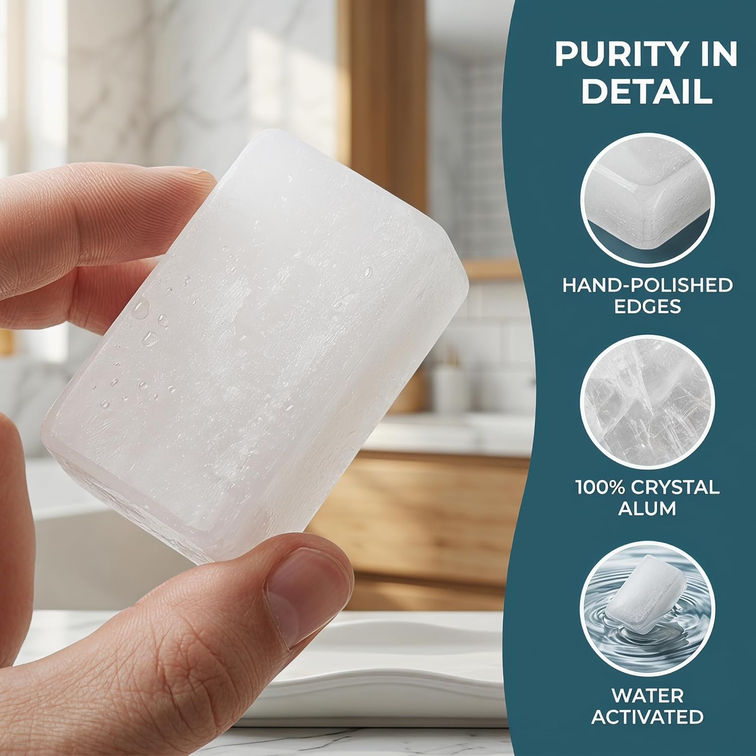 Alum Stone Bar 300g Natural Fitkari Stone for Skin Tightening & Water Purification | Crystal White Alum Bar for Underarms & Shaving | Gentle & Effective Pack of 100g x 3
