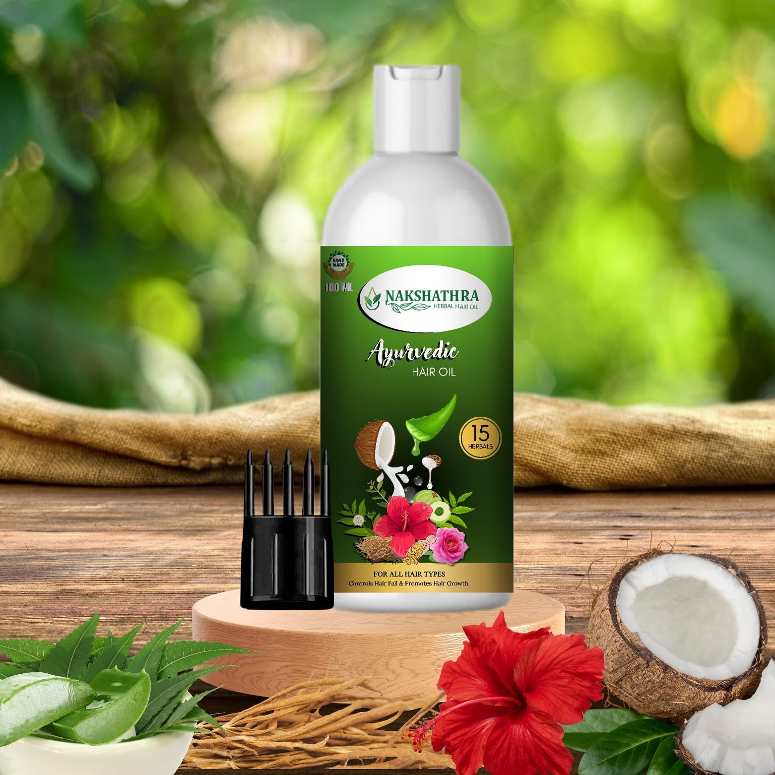 Nakshathra Ayurvedic Herbal Hair Oil, For Controlling Hair Fall, Dandruff For Healthy Hair Growth, Paraben & Silicone-Free Suitable For All Hair Types, 29 Herbals, Paraben & Sulfate Free (100ml)