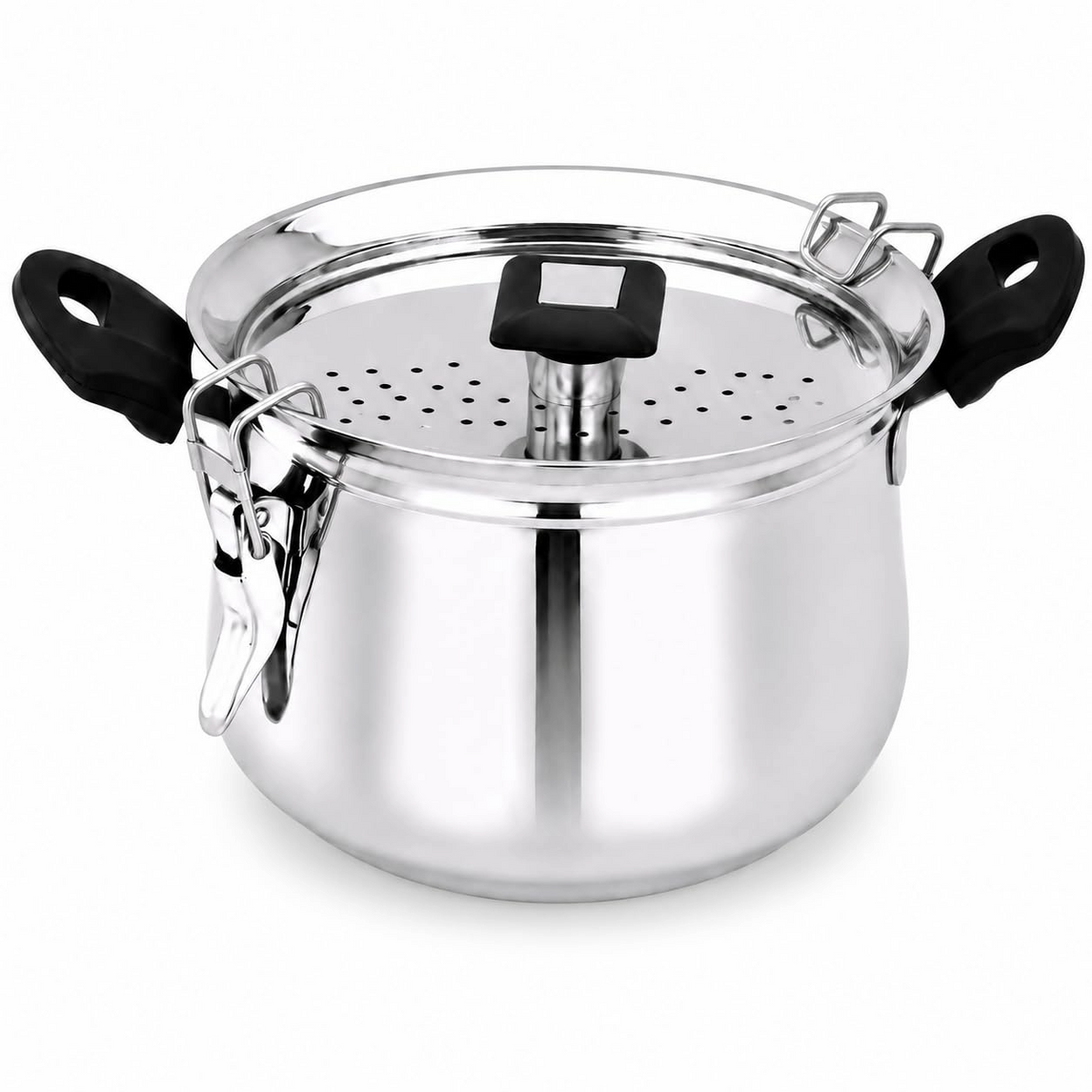 Nakshathra Stainless Steel Rice Strainer Pot with Lid, Heavy Base Rice Cooker with Locking Handles, Induction & Gas Compatible, Drain Easily, Ideal for Pasta, Lentils,Noodles & Vegetables