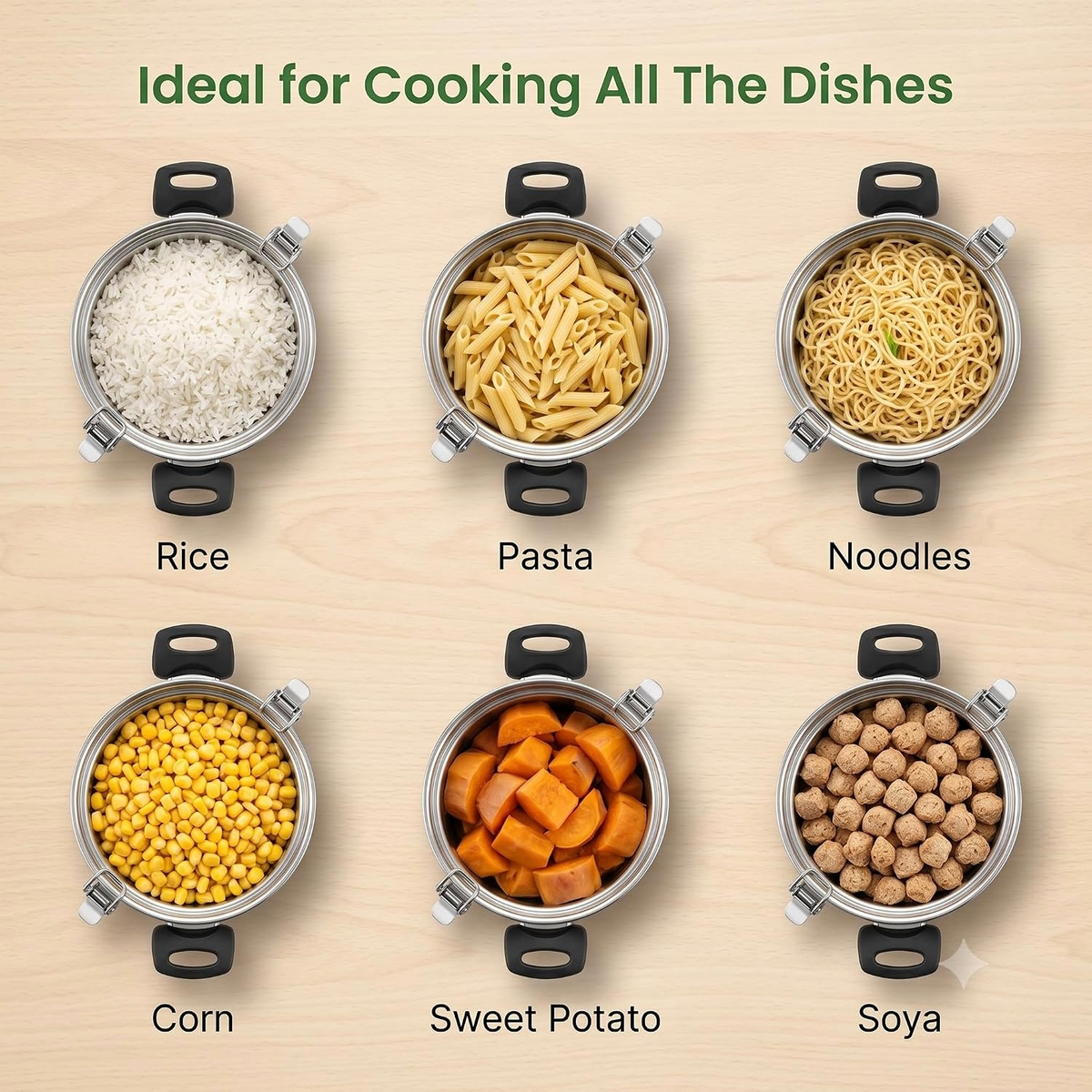 Nakshathra Stainless Steel Rice Strainer Pot with Lid, Heavy Base Rice Cooker with Locking Handles, Induction & Gas Compatible, Drain Easily, Ideal for Pasta, Lentils,Noodles & Vegetables
