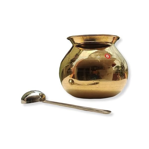 Bronze Handi/Pongal Pot/Gundu/Cooker/Aandi - with lid and Spoon - 4 LTR (Brass) Yellow
