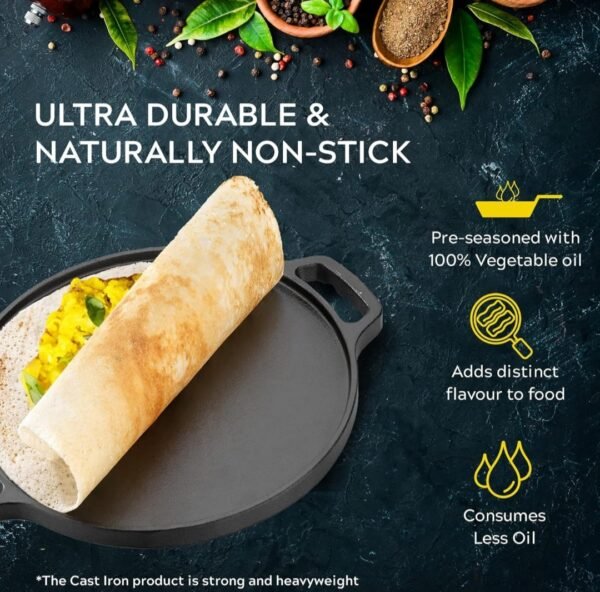 Nakshathra Cast Iron Tawa for Dosa/Chapathi | 30.2cm/11.8 inch, 2.4kg | Induction Friendly | Nonstick, Pre-Seasoned Tawa, 100% Pure & Toxin-Free, No Chemical Coating, Black