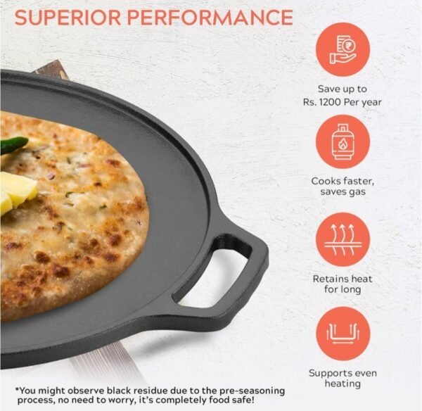 Nakshathra Cast Iron Tawa for Dosa/Chapathi | 30.2cm/11.8 inch, 2.4kg | Induction Friendly | Nonstick, Pre-Seasoned Tawa, 100% Pure & Toxin-Free, No Chemical Coating, Black