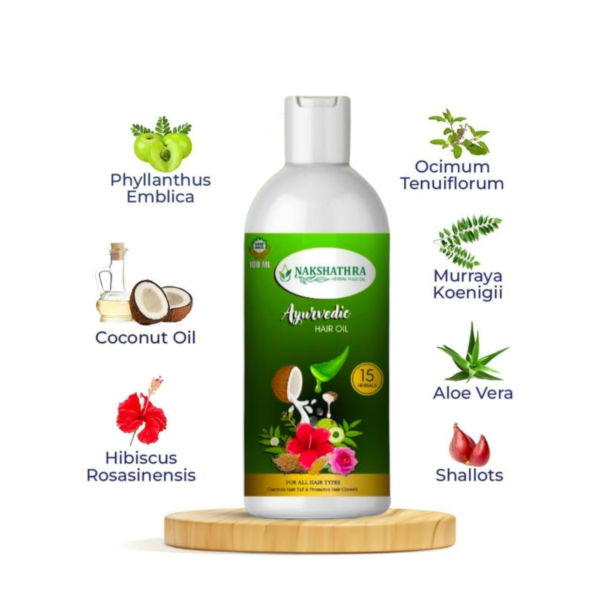 Nakshathra Ayurvedic Herbal Hair Oil, For Controlling Hair Fall, Dandruff For Healthy Hair Growth, Paraben & Silicone-Free Suitable For All Hair Types, 29 Herbals, Paraben & Sulfate Free (100ml)