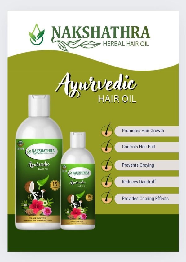 Nakshathra Ayurvedic Herbal Hair Oil, For Controlling Hair Fall, Dandruff For Healthy Hair Growth, Paraben & Silicone-Free Suitable For All Hair Types, 29 Herbals, Paraben & Sulfate Free (100ml)