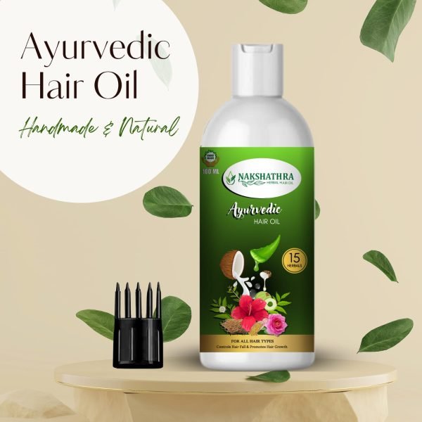 Nakshathra Ayurvedic Herbal Hair Oil, For Controlling Hair Fall, Dandruff For Healthy Hair Growth, Paraben & Silicone-Free Suitable For All Hair Types, 29 Herbals, Paraben & Sulfate Free (100ml)