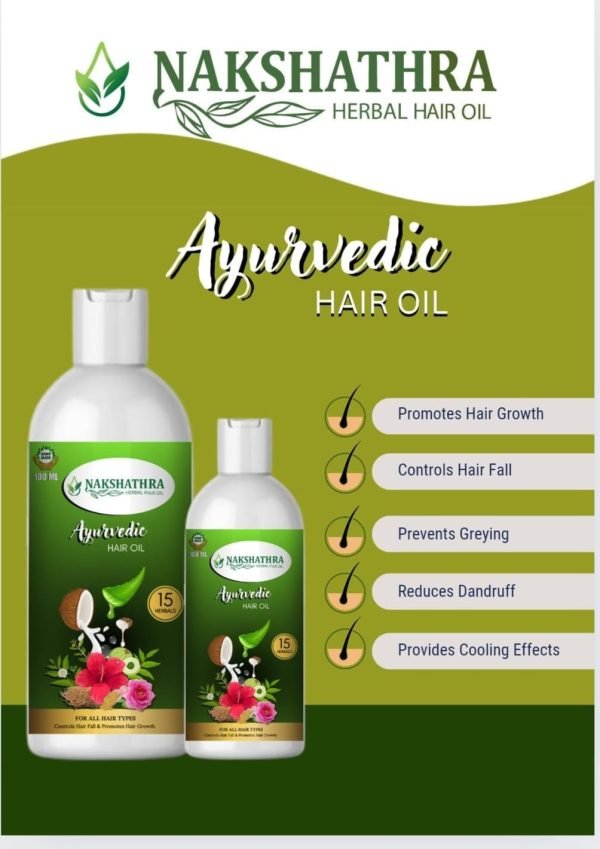 Nakshathra Ayurvedic Herbal Hair Oil, For Controlling Hair Fall, Dandruff For Healthy Hair Growth, Paraben & Silicone-Free Suitable For All Hair Types, 29 Herbals, Paraben & Sulfate Free (100ml)