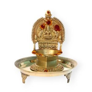 Brass Gajalakshmi Oil Lamp with Stand | Traditional Pooja Vilakku | Gajalakshmi Devi Maa Deepam for Temple Home Decoration Festival and Gifting (16cm Height)