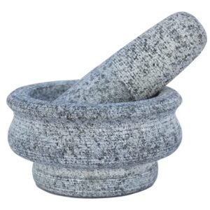 Stone Mortar and Pestle Set | Traditional Khalbatta Masher Kharal Mixer Musal | Natural Heavy Stone Spice Grinder for Kitchen (Grey, 5 Inch)